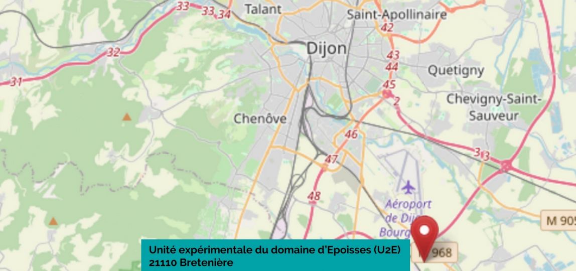 Image montrant la localisation de l'unité expérimentale du domaine d'Epoisses par raport à le ville de Dijon